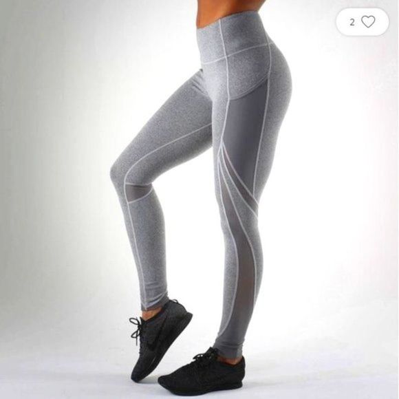 Gymshark‎ Womens M Heathered Grey Sculpture Mesh Cutout Gym Workout Leggings - Picture 1 of 8